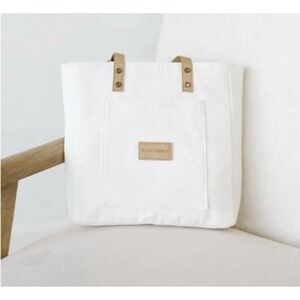 Cozy Earth Tote Storage Bag White Canvas Handbag Shoulder Strap Minimalist